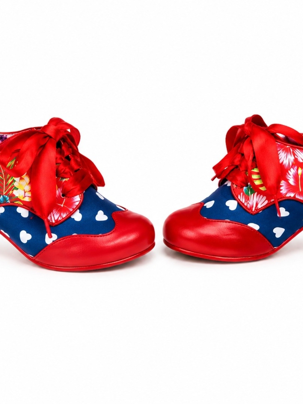 Irregular Choice Red and Blue Floral Heart Lace-Up Heels - Picture 5 of 10